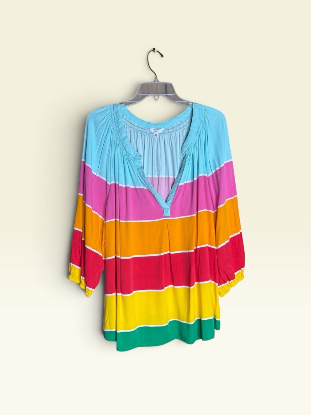 Crown & Ivy 2X Colorblock Striped Tunic Top Rayon Stretch